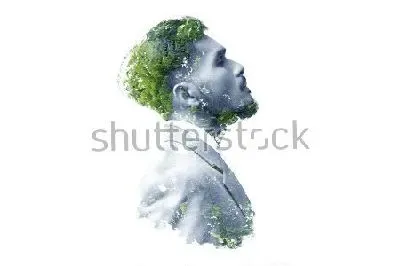 Плакат Двойная экспозиция - мужчина и растительность