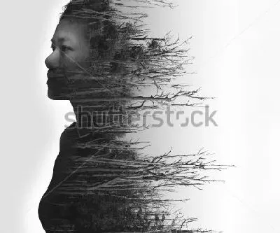 Плакат Двойная экспозиция - девушка и деревья