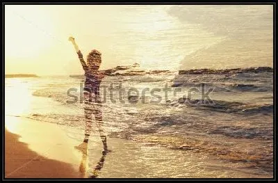 Картина Двойная экспозиция - море на закате и ребёнок