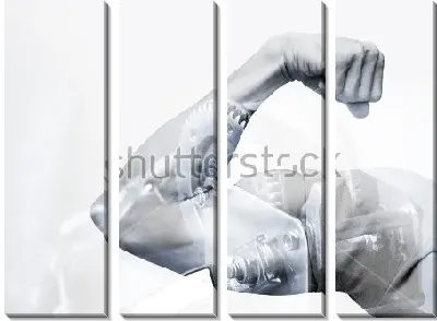 Модульная картина Двойная экспозиция - бицепс и шестеренки