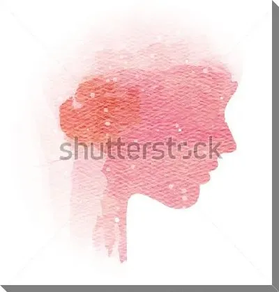 Картина маслом Двойная экспозиция  - силуэт девушки и акварель