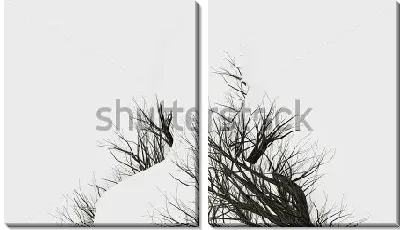 Модульная картина Двойная экспозиция -  силуэт человека и ветви дерева