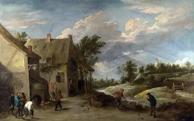 Картина Крестьяне играют (Peasants playing Bowls outside a Village Inn)