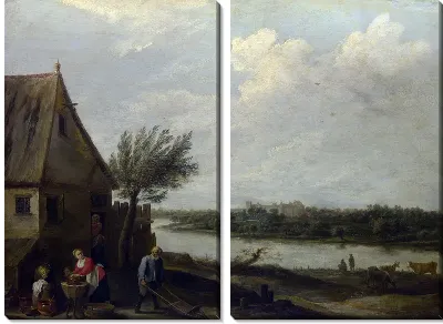 Картина Дом у реки (A Cottage by a River with a Distant View of a Castle)