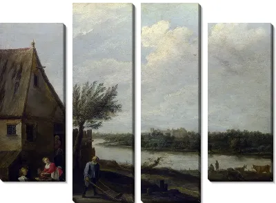 Картина Дом у реки (A Cottage by a River with a Distant View of a Castle)