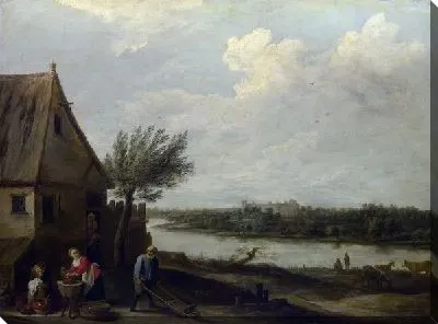 Картина Дом у реки (A Cottage by a River with a Distant View of a Castle)