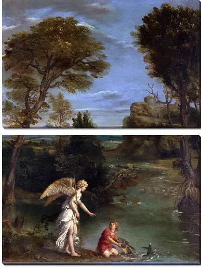 Картина Тобиас ловит рыбу ( Landscape with Tobias laying hold of the Fish)