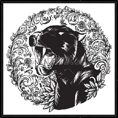Чёрный ягуар стилизованный цветочным орнаментом