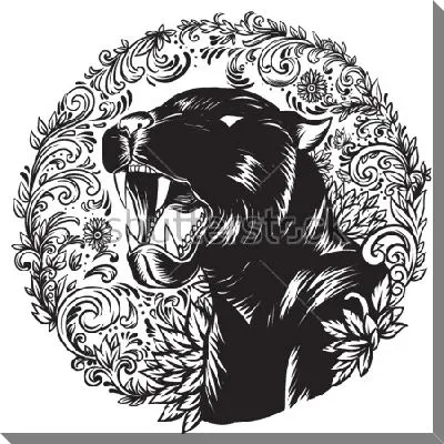 Чёрный ягуар стилизованный цветочным орнаментом