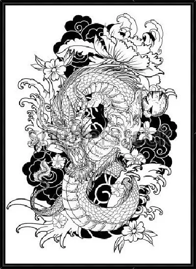 Картина Дракон в цветочном орнаменте