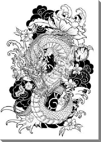 Постер Дракон в цветочном орнаменте