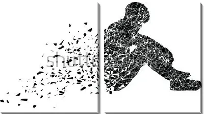 Модульная картина Силуэт очень грустного молодого человека, сидит в одиночестве на белом фоне