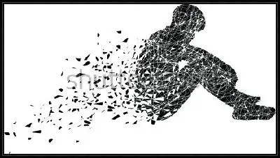 Силуэт очень грустного молодого человека, сидит в одиночестве на белом фоне