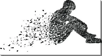 Силуэт очень грустного молодого человека, сидит в одиночестве на белом фоне