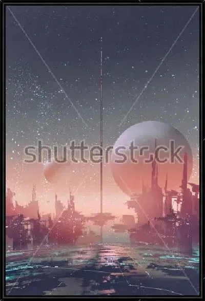 Картина Научно-фантастический город с футуристическими зданиями на другой планете