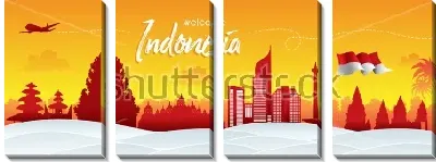 Модульная картина Достопримечательности Индонезии в золотом закате