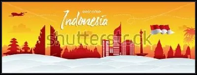 Картина Достопримечательности Индонезии в золотом закате