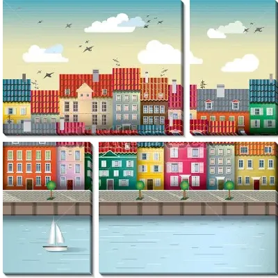 Разноцветные домики набережной детского городка