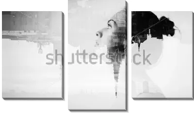 Модульная картина Профиль девушки на фоне современного города - Одинокий голос человека