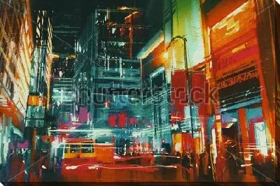 Постер Улица ночного города в неоновом освещении