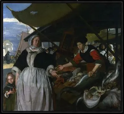 Картина Адриана и дочь на рыбном рынке (Adriana van Heusden and Daughter at the Fishmarket)