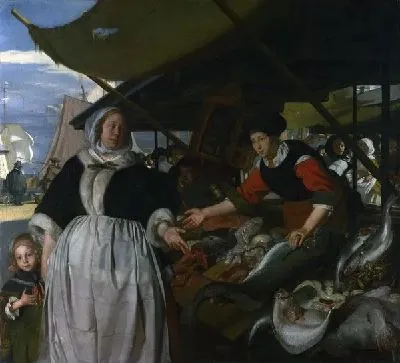 Картина Адриана и дочь на рыбном рынке (Adriana van Heusden and Daughter at the Fishmarket)