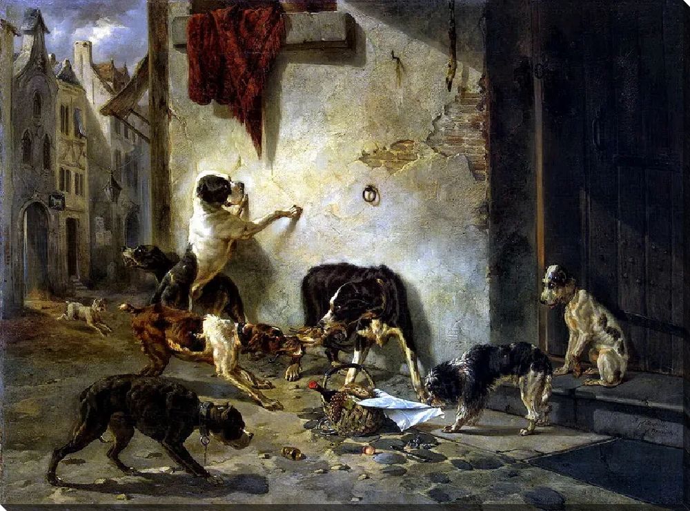 Картина маслом Собака, несущая обед своему хозяину (The dog