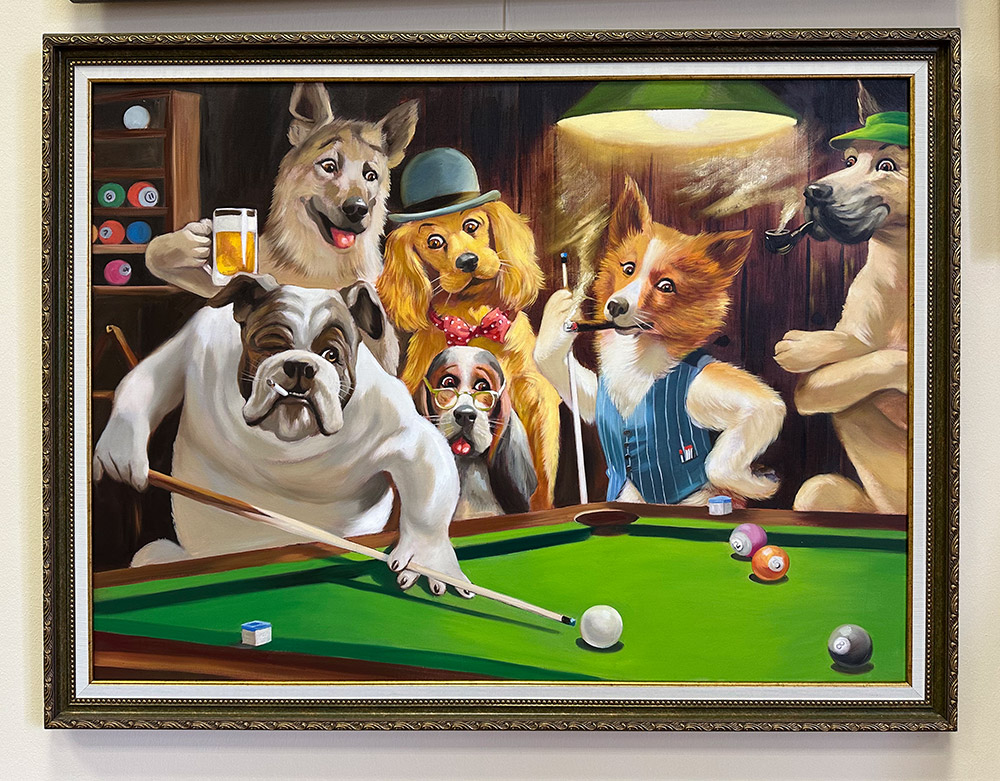 Картина маслом "Собаки играют в бильярд"