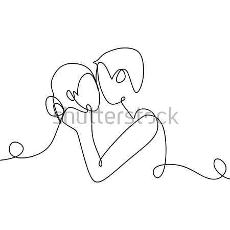 Постер Рисунок одной тонкой линией - влюблённая пара целуется  