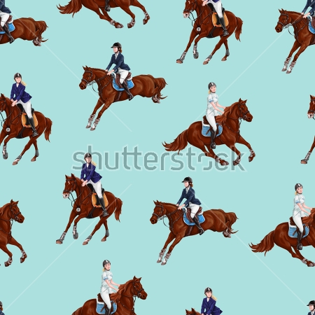 Картина Красочная иллюстрация с всадниками на лошадях 