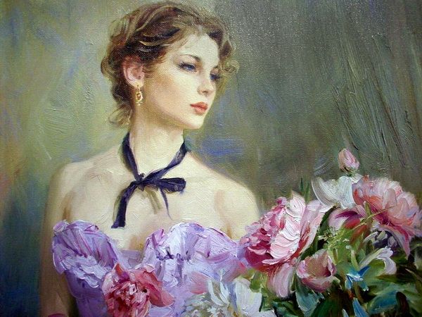 Постер Девушка с цветами (Girl with flowers) Разумов Константин