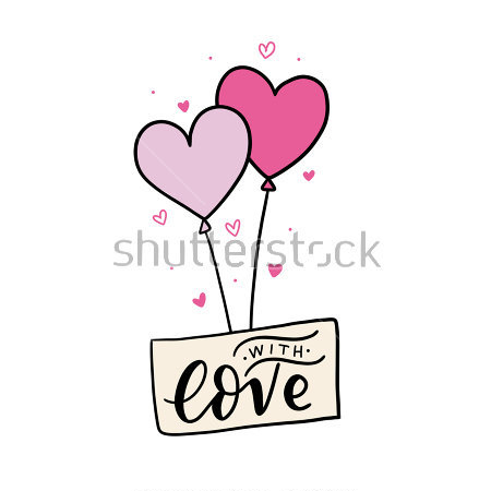 Картина Милая минималистичная иллюстрация с воздушными шариками в форме сердечек и надписью - с любовью 
