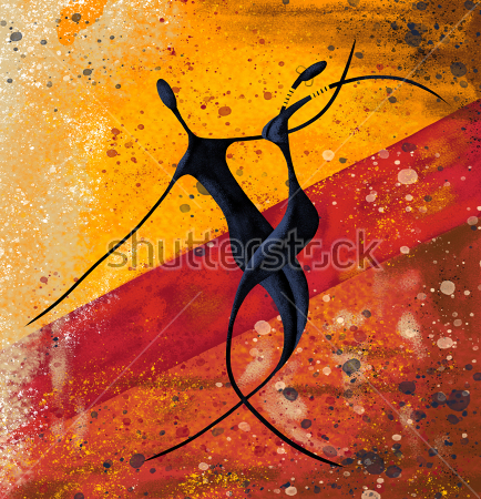 Картина Африканское танго - яркая композиция в насыщенных тёплых тонах с акварельными брызгами и пятнами 