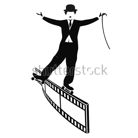 Картина Чарли Чаплин на роликах едет по киноплёнке 