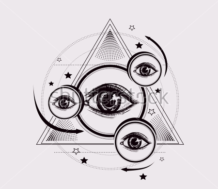 Картина Геометрический коллаж из кругов с глазами в треугольнике 