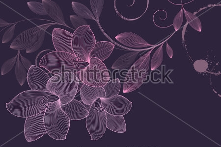 Картина Ажурный цветочный узор с цветами лилии на тёмном фоне 