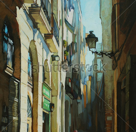 Картина Узкая улочка в готическом квартале Барселоны 
