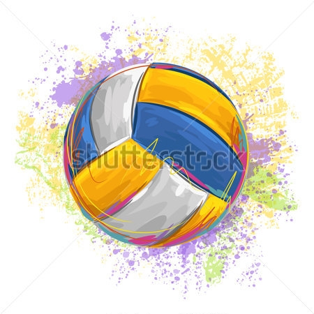 Картина Волейбольный мячик ан фоне разноцветных акварельных брызг 