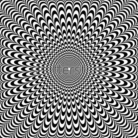 Картина Оптическая иллюзия пульсирующего движения в круге из рядов волнистых линий чёрного и белого цвета 