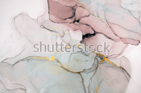 Постер Осколки тонкого стекла - композиция в лёгких оттенках розового и голубого цвета с яркими жёлтыми прожилками  