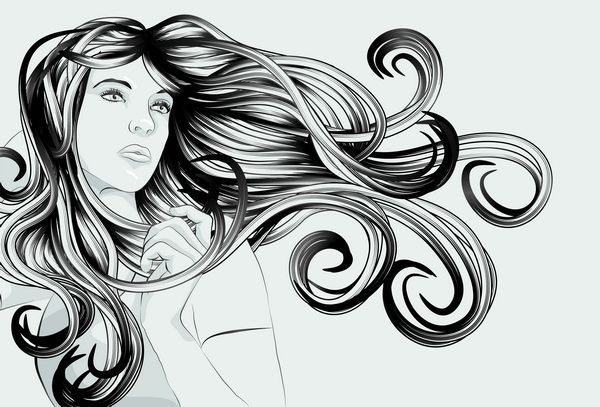 Картина маслом Девушка с длинными черными волосами 