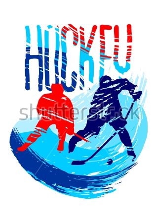 Картина маслом Динамичная красочная иллюстрация с двумя хоккеистами и надписи 