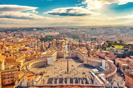 Картина маслом Панорама Рима в солнечный день с высоты птичьего полета - на первом плане Площадь Святого Петра в Ватикане 