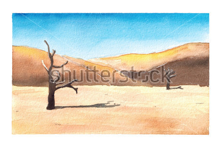 Картина Пейзаж пустыни с дюнами и мёртвыми деревьями 