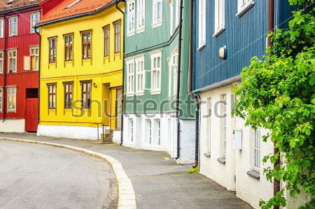 Картина Улица с разноцветными домиками в Старом городе Осло 