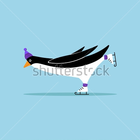 Картина Забавный пингвин-фигурист выполняет упражнение ласточка 