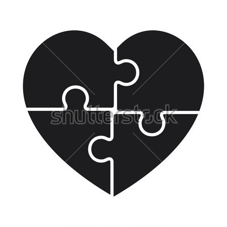Картина Пазл в виде сердечка - чёрное на белом 