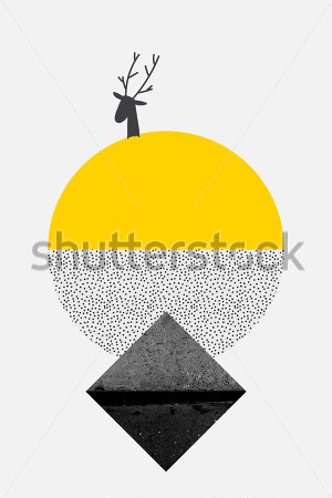 Картина Забавный геометрический коллаж с головой оленя и ярким цветовым акцентом жёлтого цвета 