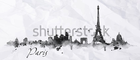 Картина Акварельная иллюстрация панорамы Парижа на мятой бумаге 