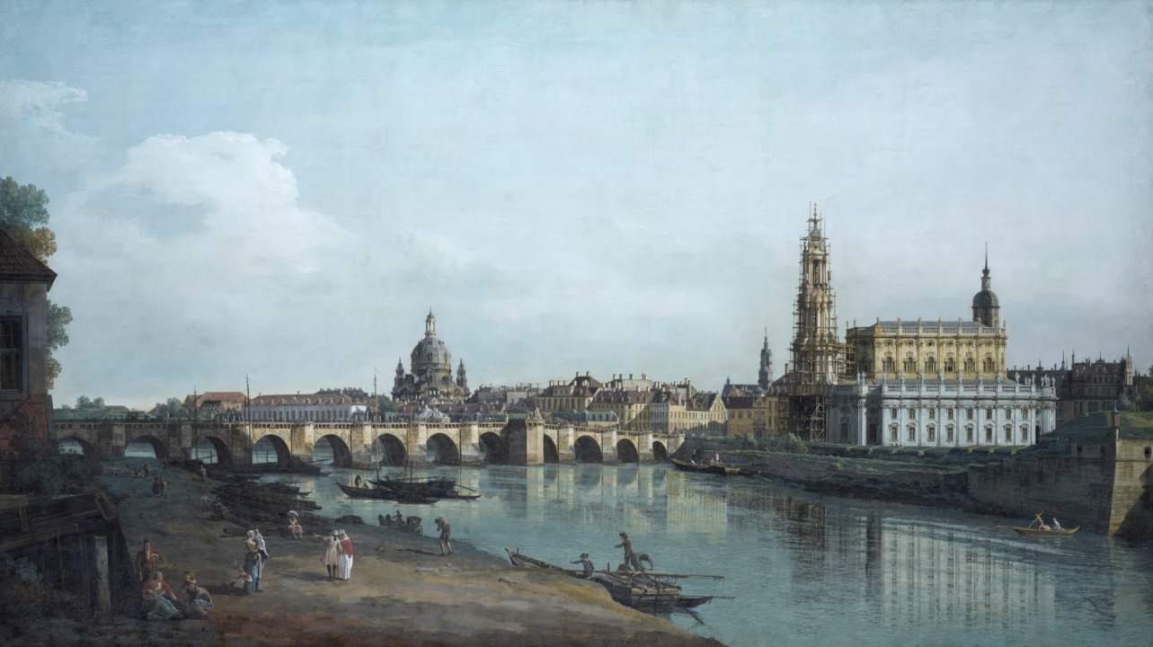 Картина Дрезден, вид с правого берега Эльбы, под мостом Августа Канале́тто